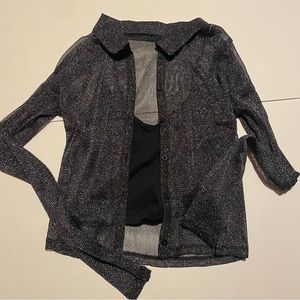 women’s black & silver sparkly mesh button down shirt w/ camisole from hollister